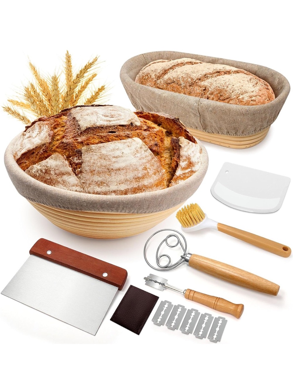 Artisan Bread Proofing Basket Set with Linen Liner - Natural/Tan